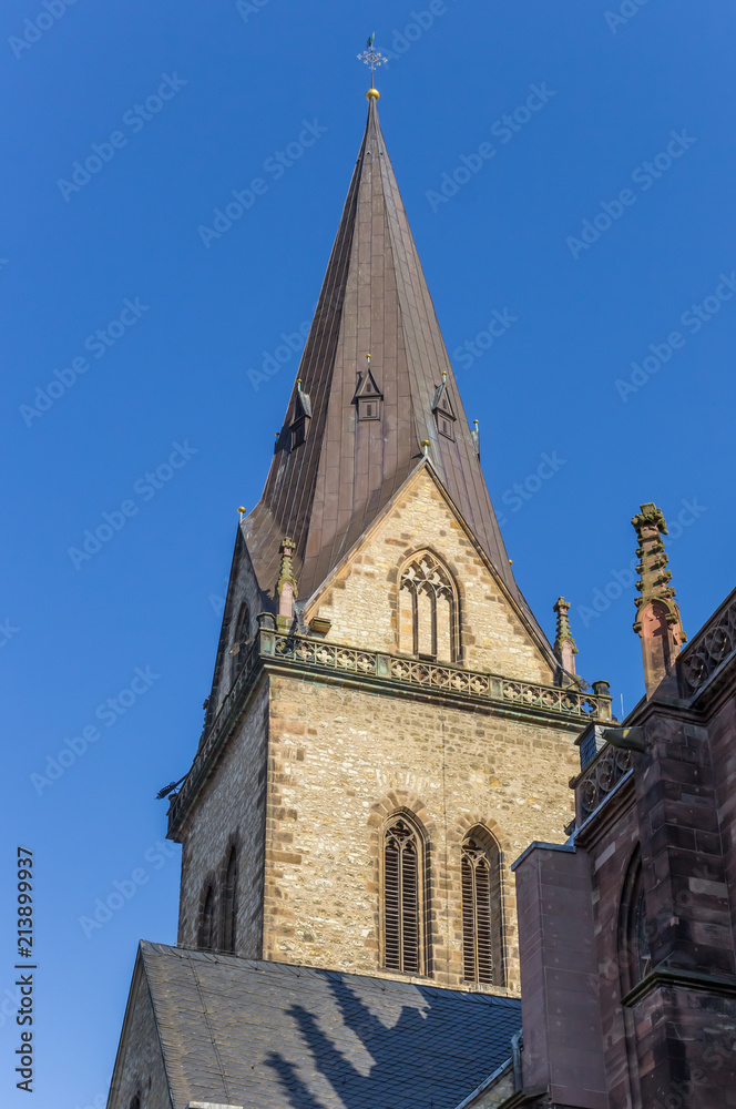 Tower of the Pfarrkirche church in Warburg, Germany