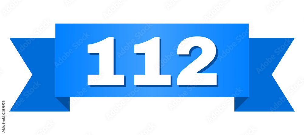 112 text on a ribbon. Designed with white caption and blue stripe. Vector banner with 112 tag. 112 text on a ribbon. Designed with white caption and blue stripe. Vector banner with 112 tag.