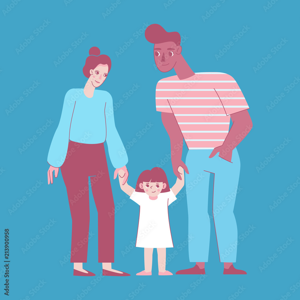 Vector illustrations in trendy flat linear style - happy family Vector illustrations in trendy flat linear style - happy family