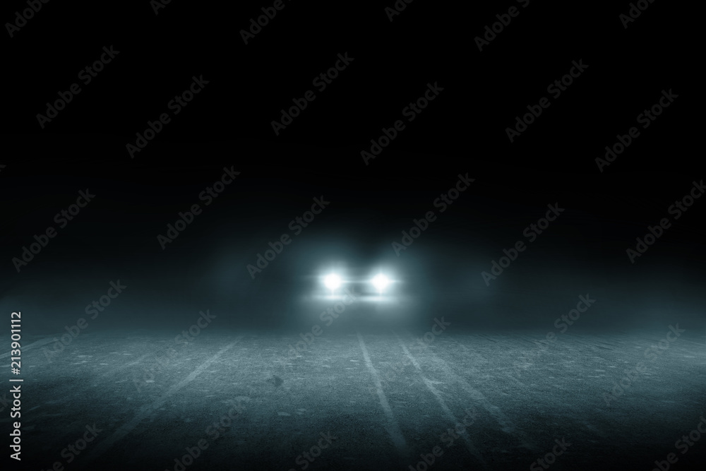 Fototapeta premium The lonely road at night with the car running.