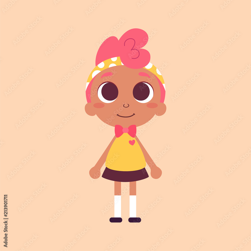 Vector illustration of a cute girl, character design. Dark skin beauty with pink hair. Cartoon art. Vector illustration of a cute girl, character design. Dark skin beauty with pink hair. Cartoon art.