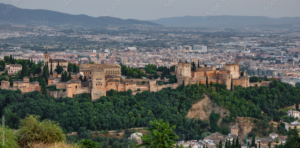Sunset over Granada city and Alhambra