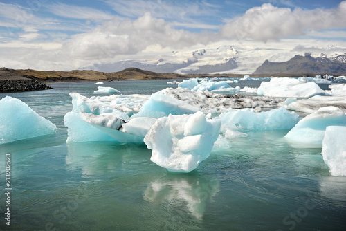 Icebergs formed as a result of sliding the glacier into a huge lake. Iceland. Jokulsarlon.