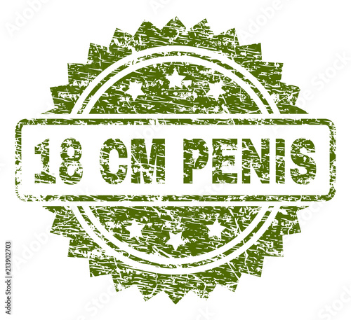 18 CM PENIS stamp seal watermark with rubber print style. Green vector rubber print of 18 CM PENIS label with grunge texture.
