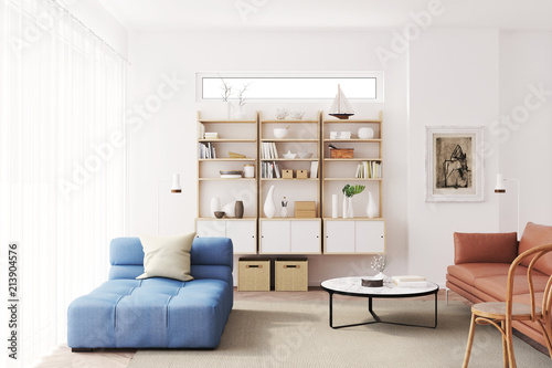 Blick auf ein Regal in einem modernen Wohnzimmer photo