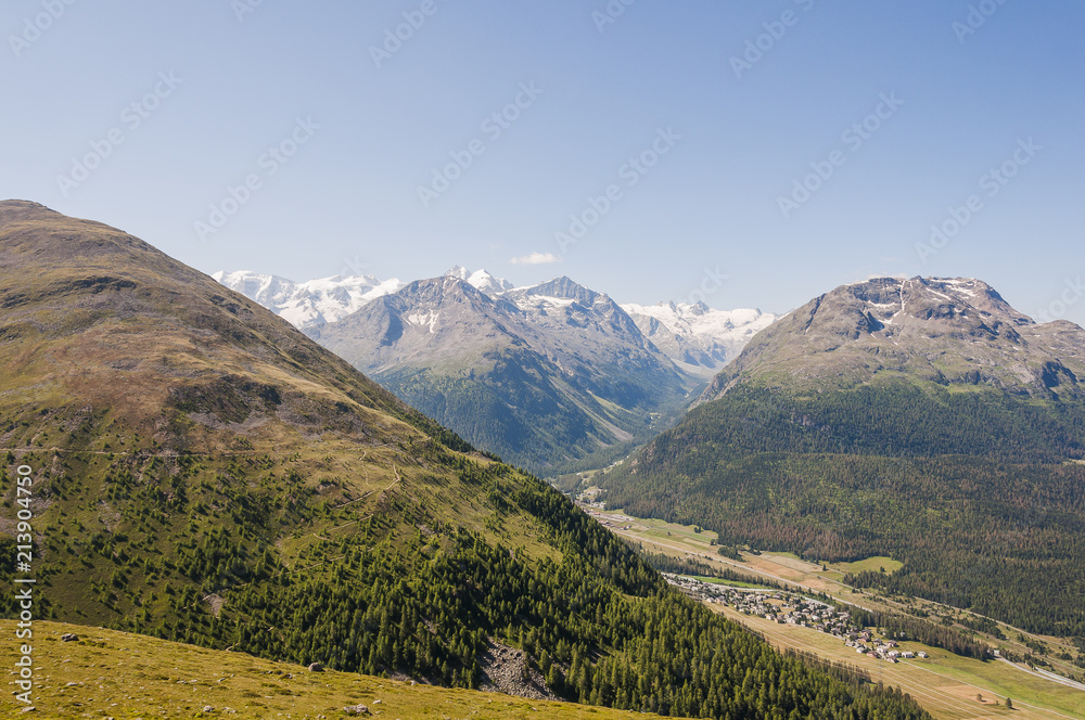 Pontresina, Val Bernina, Bernina, Piz Bernina, Val Roseg, Rosatschgruppe, Wanderweg, Oberengadin, Engadin, Alpen, Graubünden, Sommer, Schweiz