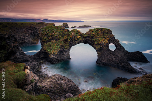 Long exposure of Gatklettur arch rock near Hellnar ,Snaefellsnes Peninsula ,Iceland. photo