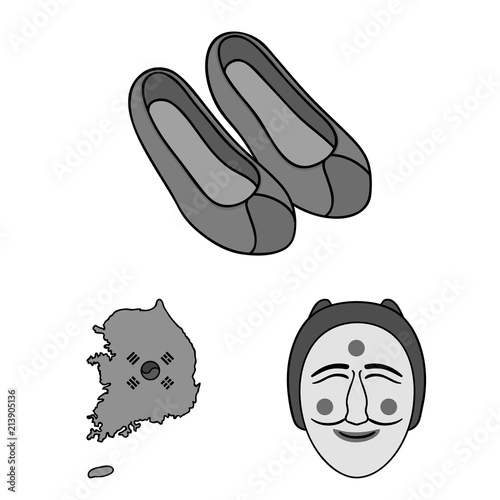 Country South Korea monochrome icons in set collection for design.Travel and attraction vector symbol stock web illustration.