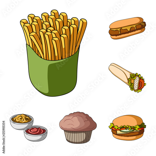 Fast food cartoon icons in set collection for design.Food from semi-finished products vector symbol stock web illustration.