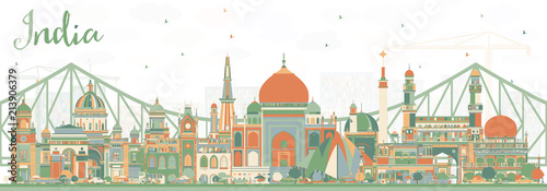 India City Skyline with Color Buildings.