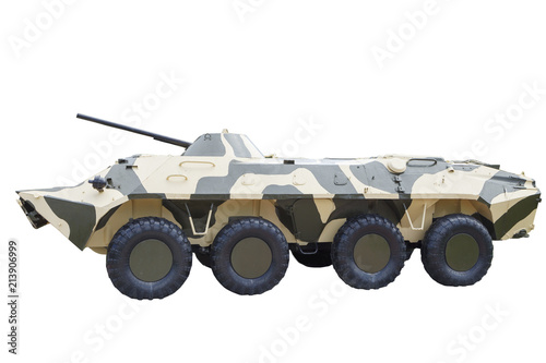 military armored transport combat vehicle isolated on white background photo