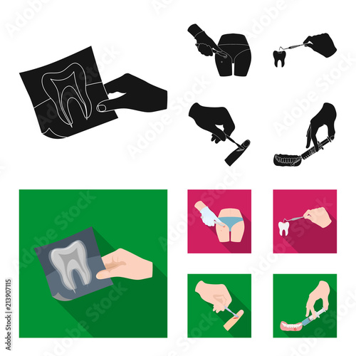 Tooth, X-ray, instrument, dentist and other web icon in black, flat style.surgeon, abscess, scalpel icons in set collection.