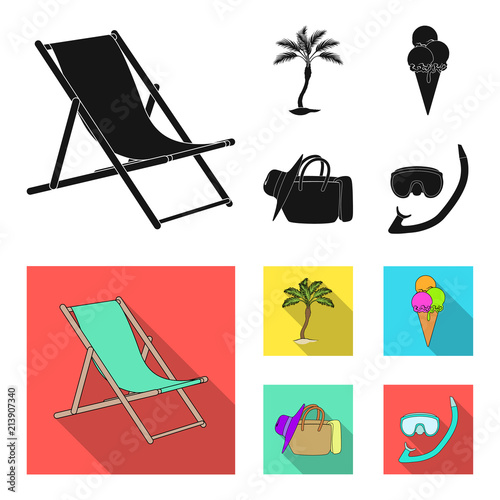 Beach, palm tree, ice cream.Summer vacation set collection icons in black, flat style vector symbol stock illustration web.