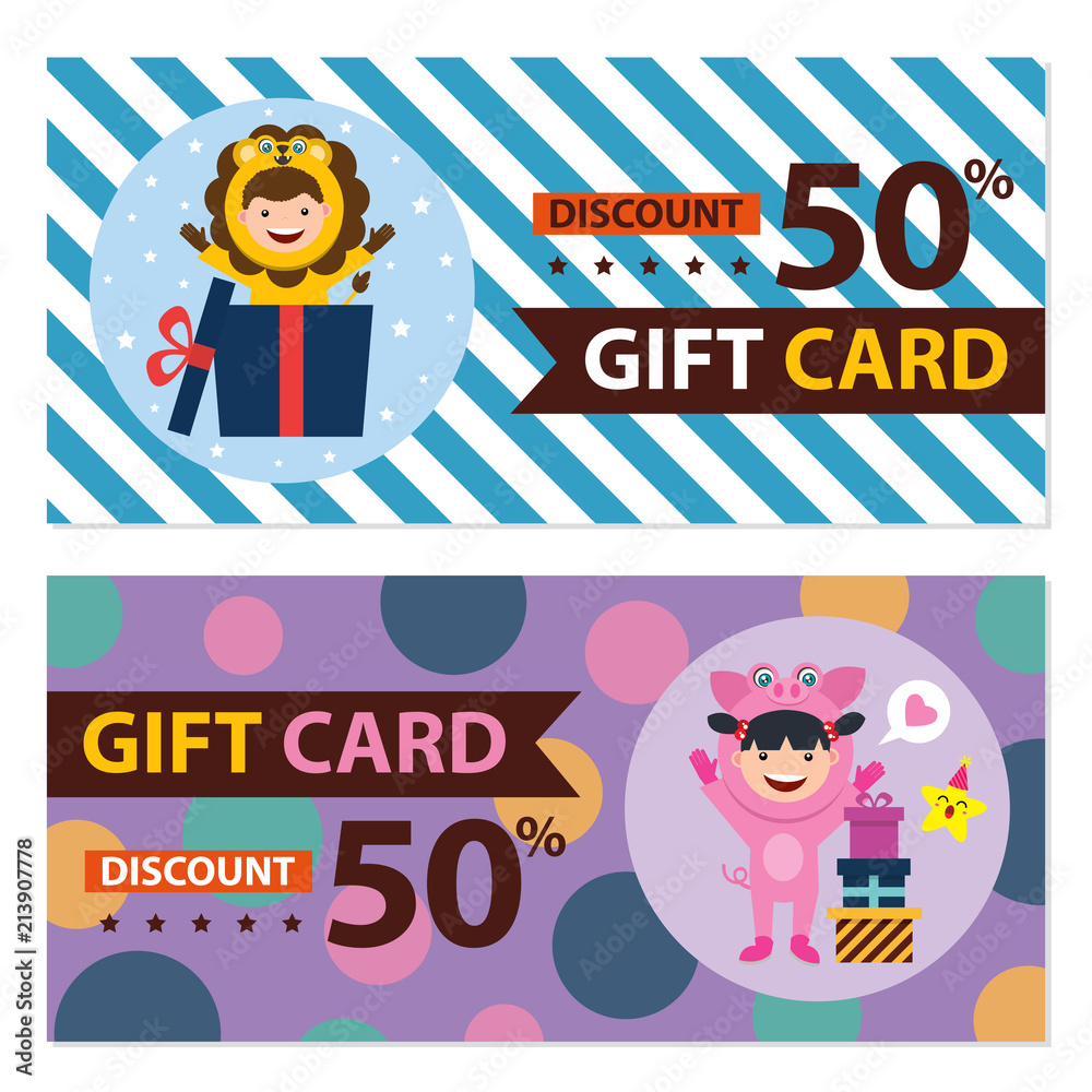 birthday gift card with kids in animal costume