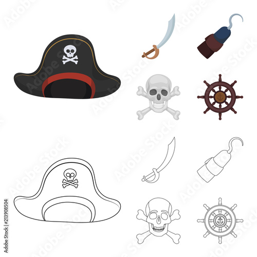 Pirate, bandit, cap, hook .Pirates set collection icons in cartoon,outline style vector symbol stock illustration web.
