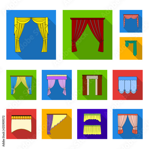 Different kinds of curtains flat icons in set collection for design. Curtains and lambrequins vector symbol stock web illustration. photo