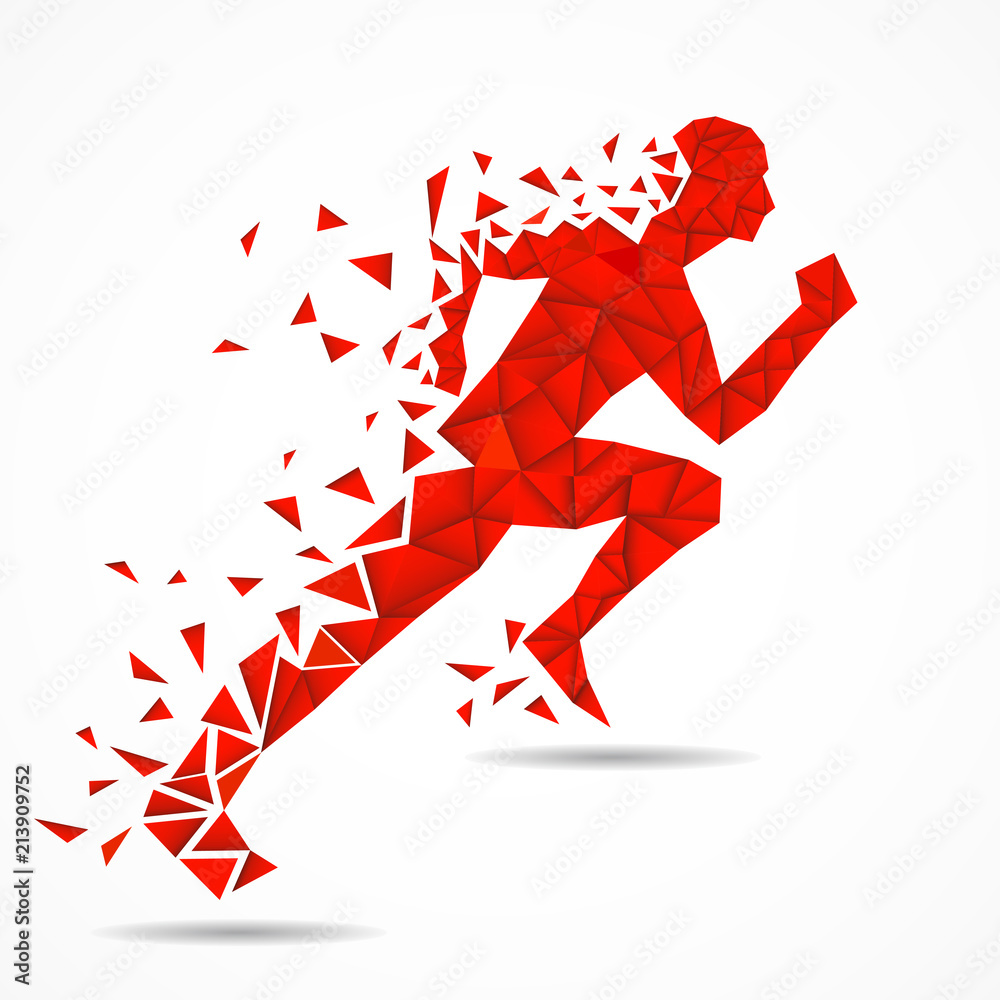 Obraz premium Abstract running man from colorful triangles, polygonal geometric design