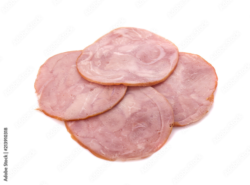 ham slices isolated on white background