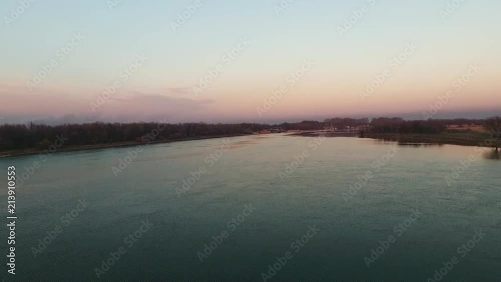 A beautiful aerial shot above the water of the Volga river. A beautiful aerial shot above the water of the Volga river.