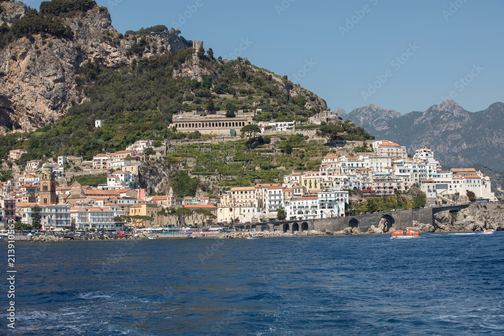  Amalfi seen from the sea on Amalfi Coast in the region Campania, Italy