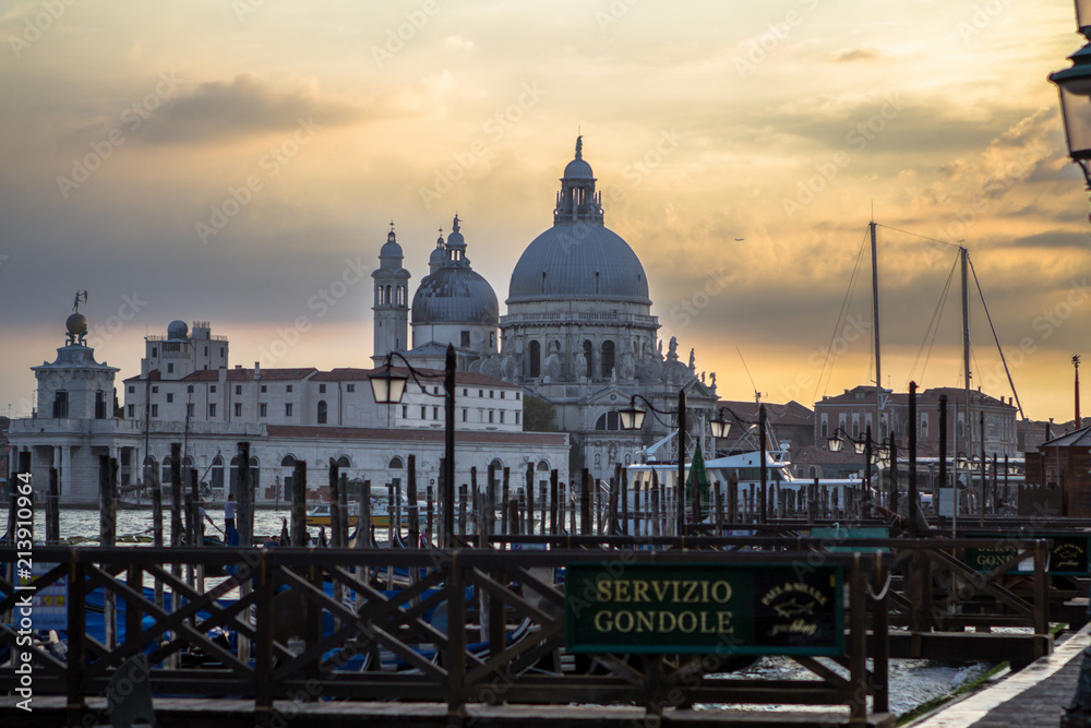 Santa Maria della Salute basilica with gondolas, Venice