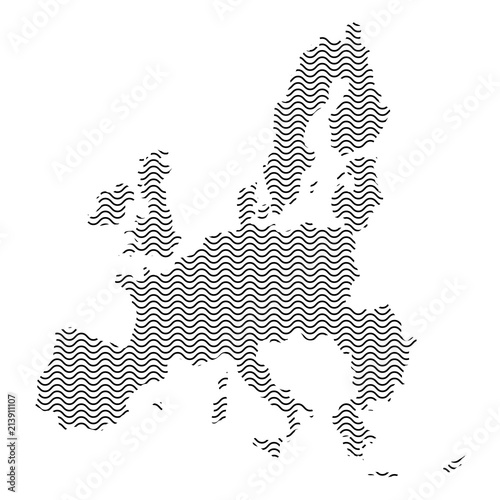 European Union map country abstract silhouette of wavy black repeating lines. Contour of sinusoid curve. Vector illustration.
