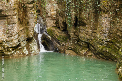 beautiful waterfall in national park sochi