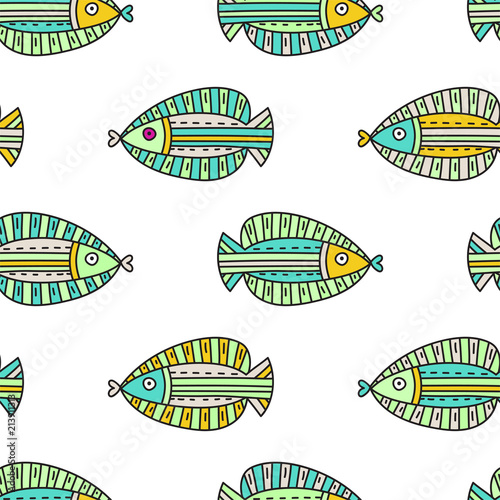 Seamless pattern with cute fishes