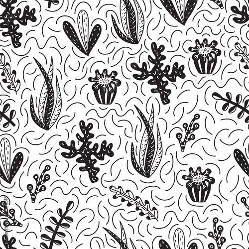 Seamless pattern with cute  seaweeds