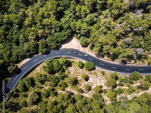 Aerial: Serpentine road in Mallorca, Spain