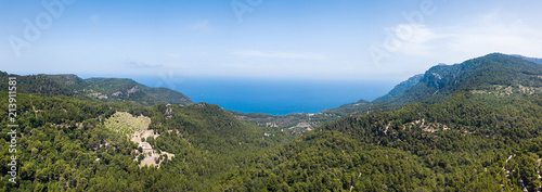 Aerial: Mountain landscape of the west coast of Mallorca