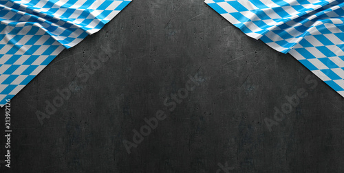 Rustic background for Oktoberfest with bavarian white and blue fabric - 3D rendering