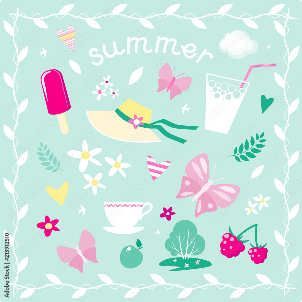 Set of vector elements on the theme of summer