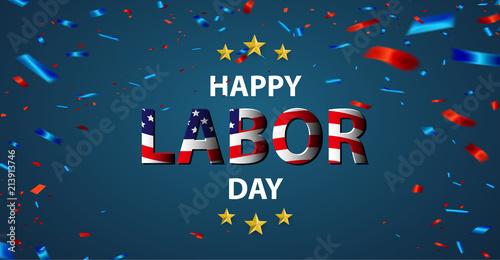 Labor day card design American flag balloons with confetti background. Sale Vector illustration.