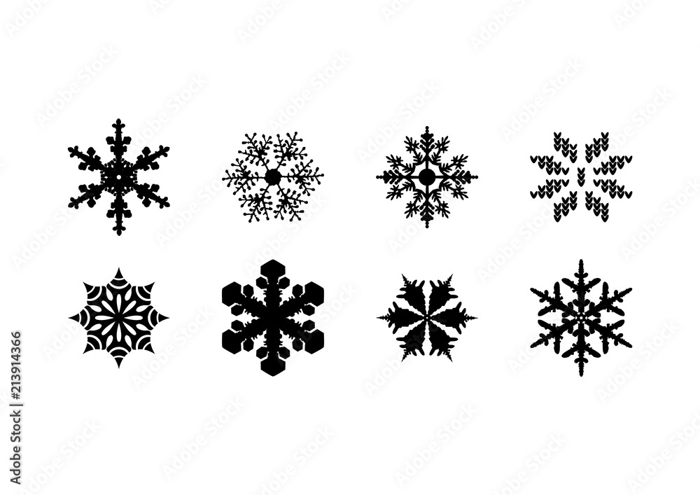 set of snowflake icons. black snowflakes.