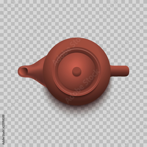 Chinese brown teapot. Top view. Isolated. Vector