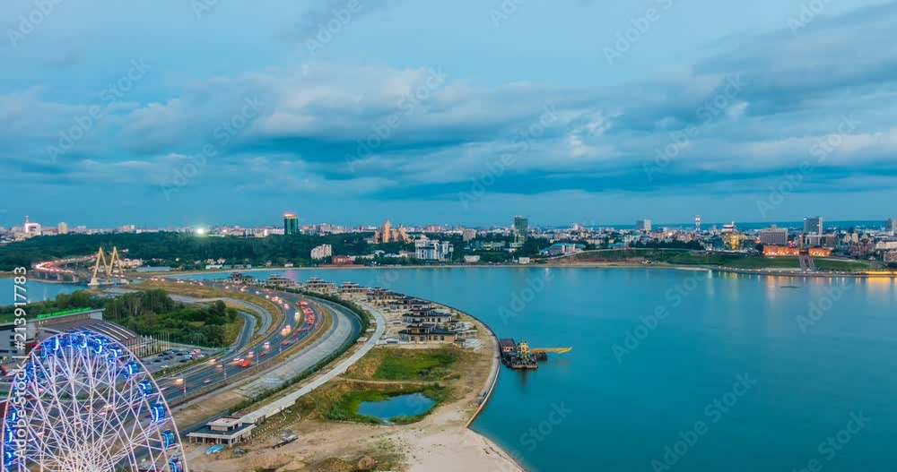 Russia, Republic of Tatarstan, Kazan, time laps, evening city