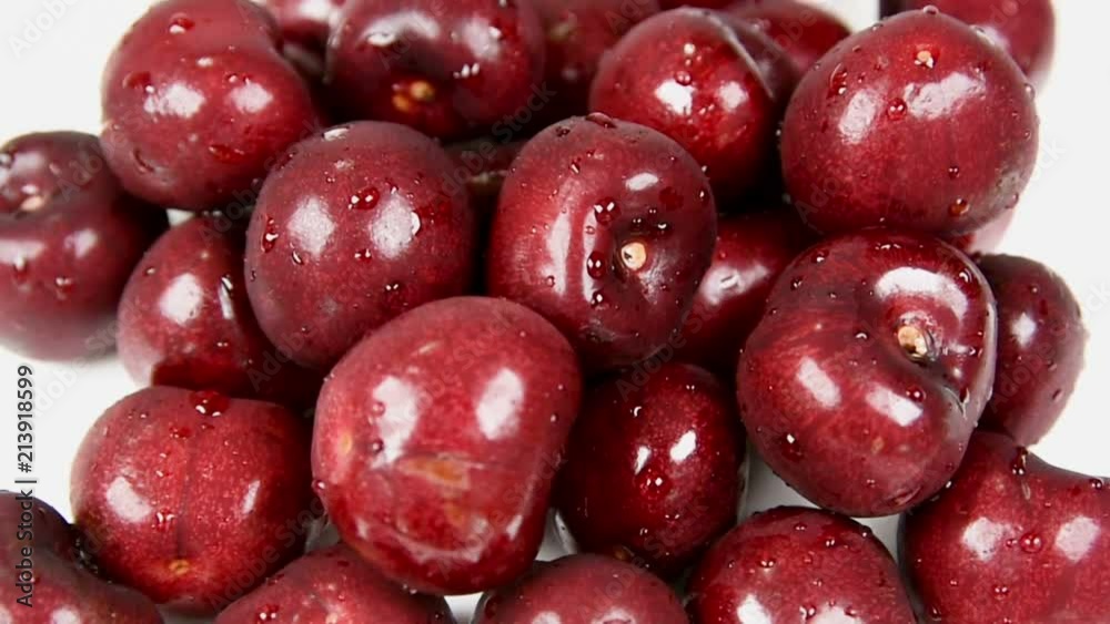 Close-up of rotating fresh cherries Close-up of rotating fresh cherries