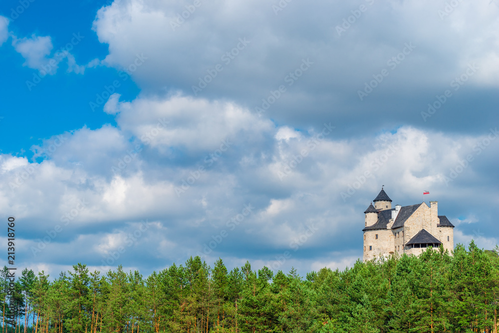 Bobolice, Poland - August 13, 2017: Bobolice castle against the sky, Poland