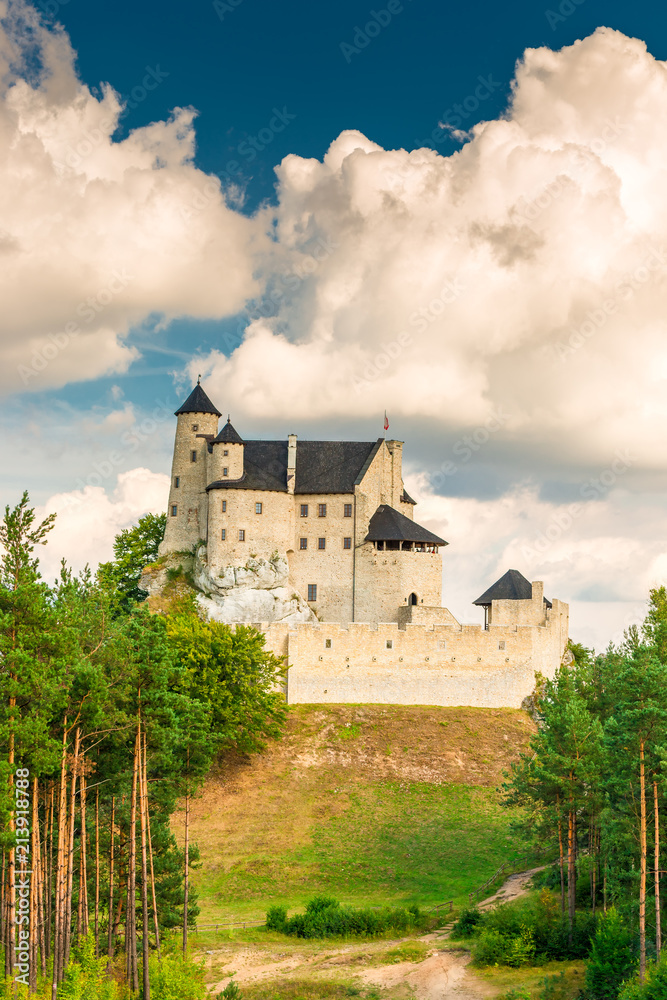 Bobolice, Poland - August 13, 2017: the stone medieval castle of Bobolice
