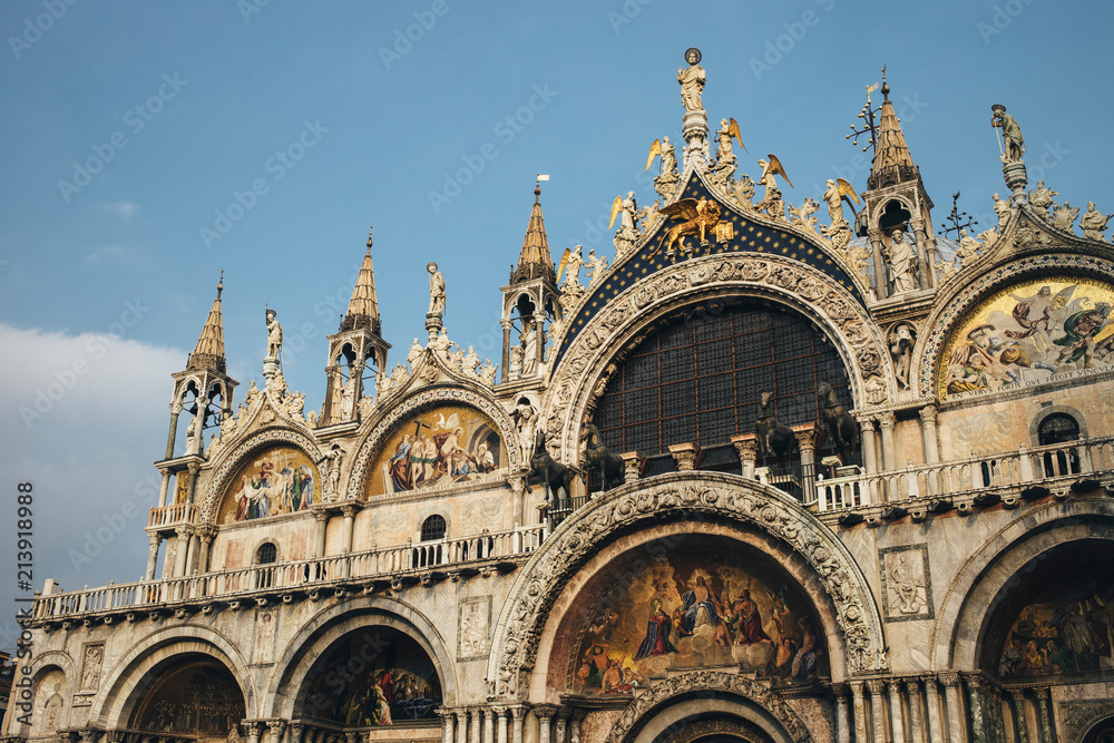 Detail of San Marco Cathedral facade in Venice, Italy.