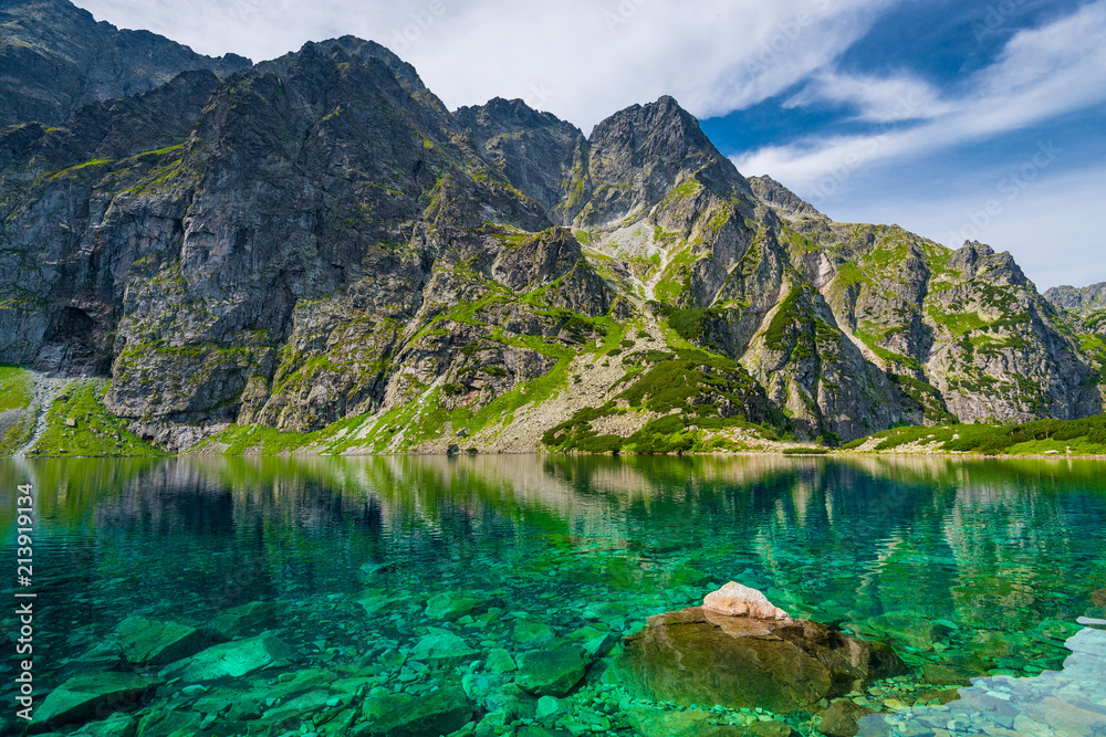 a delightful scenic mountain landscape and a clean lake Czarny Staw