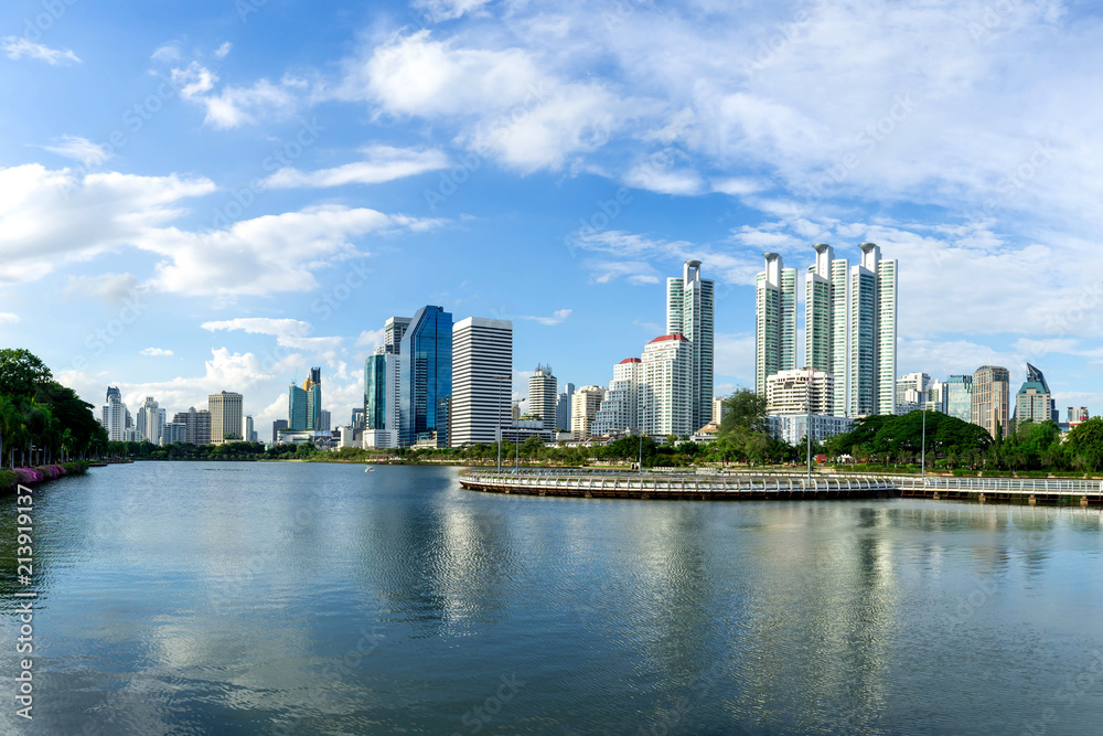 Bangkok city - Cityscape downtown  Business district urban area  ,reflection landscape Bangkok Thailand