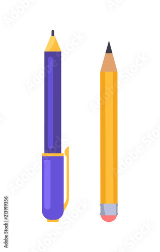 Pen and Pencil Vector Illustration Icons Isolated