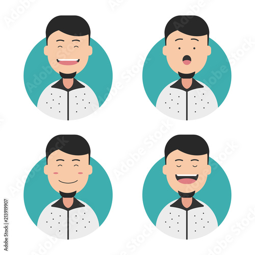 Old school 80s male man rockstar artist actor with beard facial expression cartoon avatar set