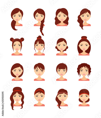 Woman hair style  set. Female avatar collection