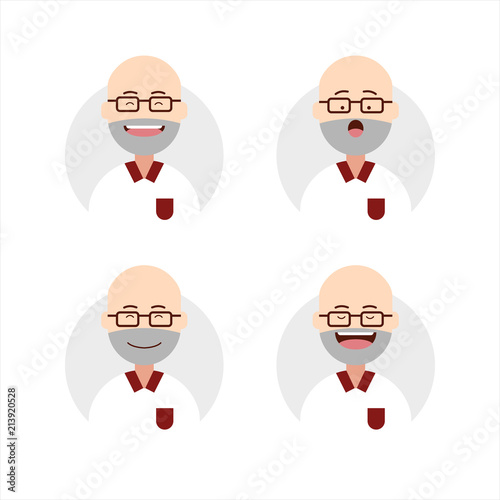Flat bald old elder man male happy avatar set