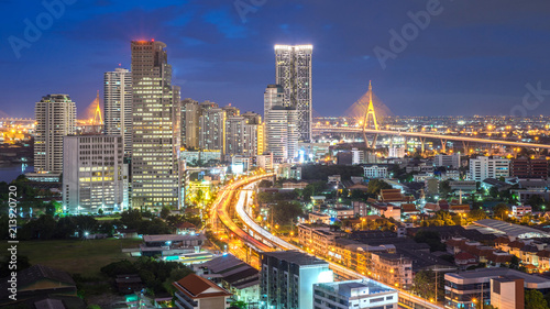 Bangkok city - Aerial view of Bangkok city downtown cityscape urban skyline at night , landscape Thailand © suphaporn