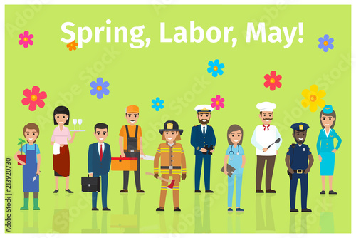 Spring, Labor, May with Ten Occupations on Green