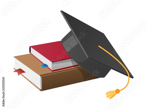 Square Academic Hat with Tassel on Pile of Books
